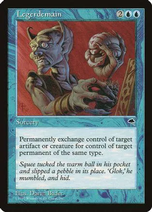 Card art depicts a monstrous figure with a large, fleshy object. Blue and red tones.