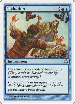 Blue and orange fantasy scene on a Magic: The Gathering card titled "Levitation.