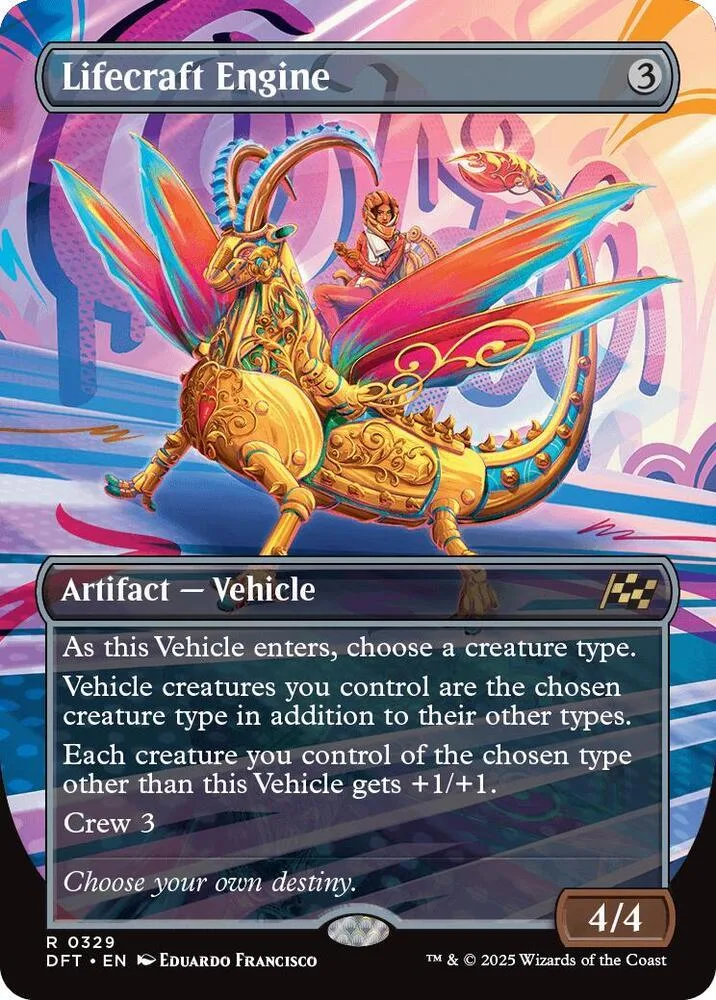 Golden, winged mechanical creature on a Magic: The Gathering card.