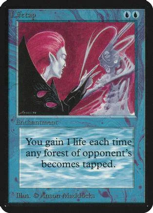 Red-haired elf character on a blue and red Magic: The Gathering card.
