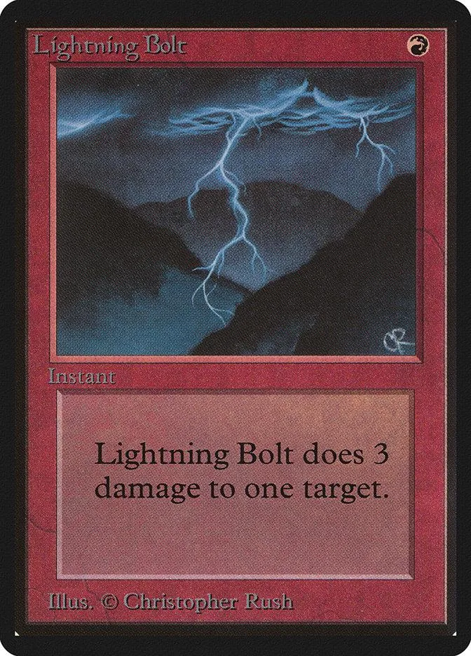 Lightning Bolt Magic: The Gathering card featuring a stormy sky and lightning.