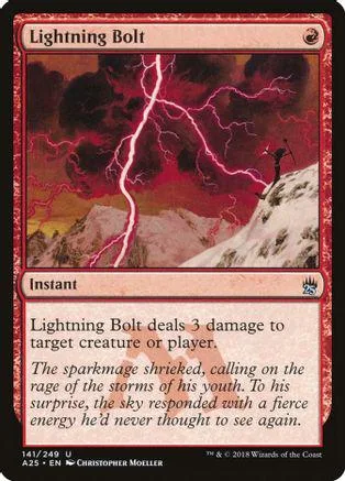 Lightning Bolt Magic: The Gathering card showing a lightning strike over mountains.