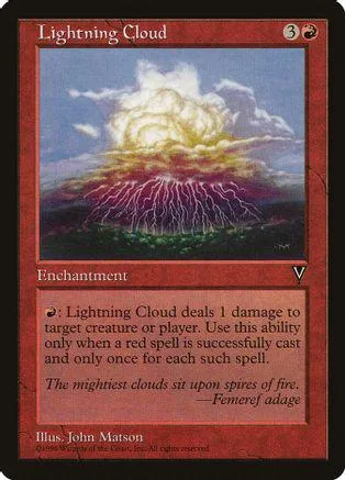 Lightning Cloud Magic: white and yellow cloud with purple lightning on a card.