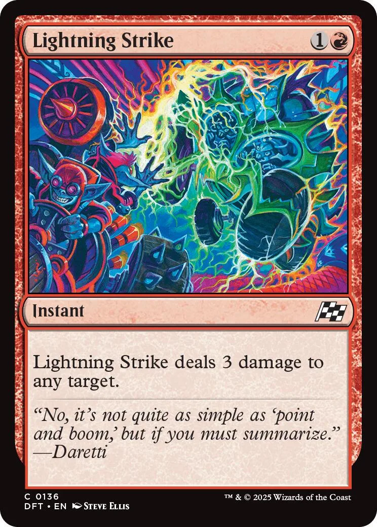 Magic: The Gathering card, Lightning Strike, vibrant blue and orange art.