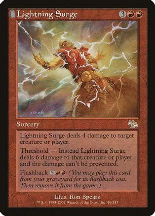 Red-clad figure on horseback amidst lightning on a Magic: The Gathering card.
