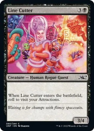Card art shows a woman in pink and orange, surrounded by vibrant, chaotic figures.