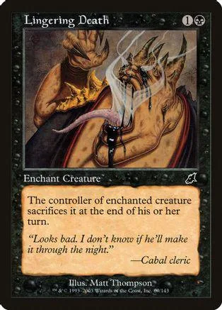 Dark fantasy art card featuring a monstrous, decaying creature. Black and brown tones.
