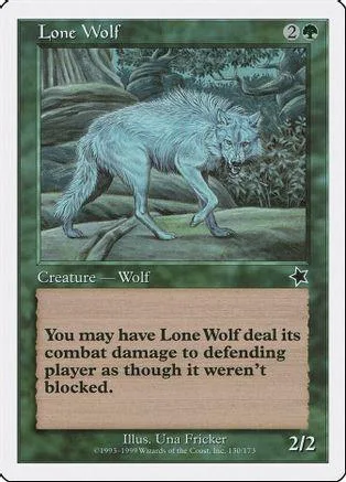 Blue wolf creature card art, showing a wolf in a forest setting.