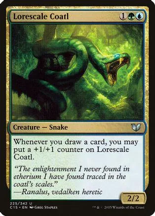 Green snake creature card art, showing a large, open-mouthed serpent in a jungle.