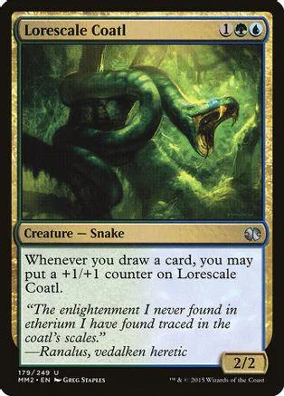 Green snake creature card art. Dark green and black tones.