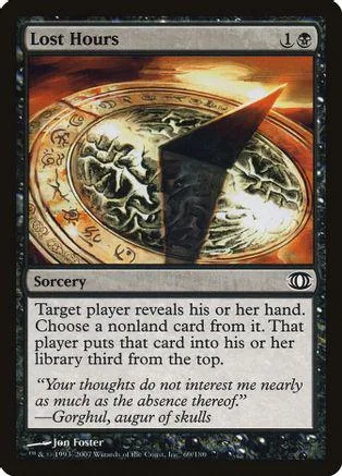 Magic: The Gathering card, "Lost Hours," featuring a clock face design.
