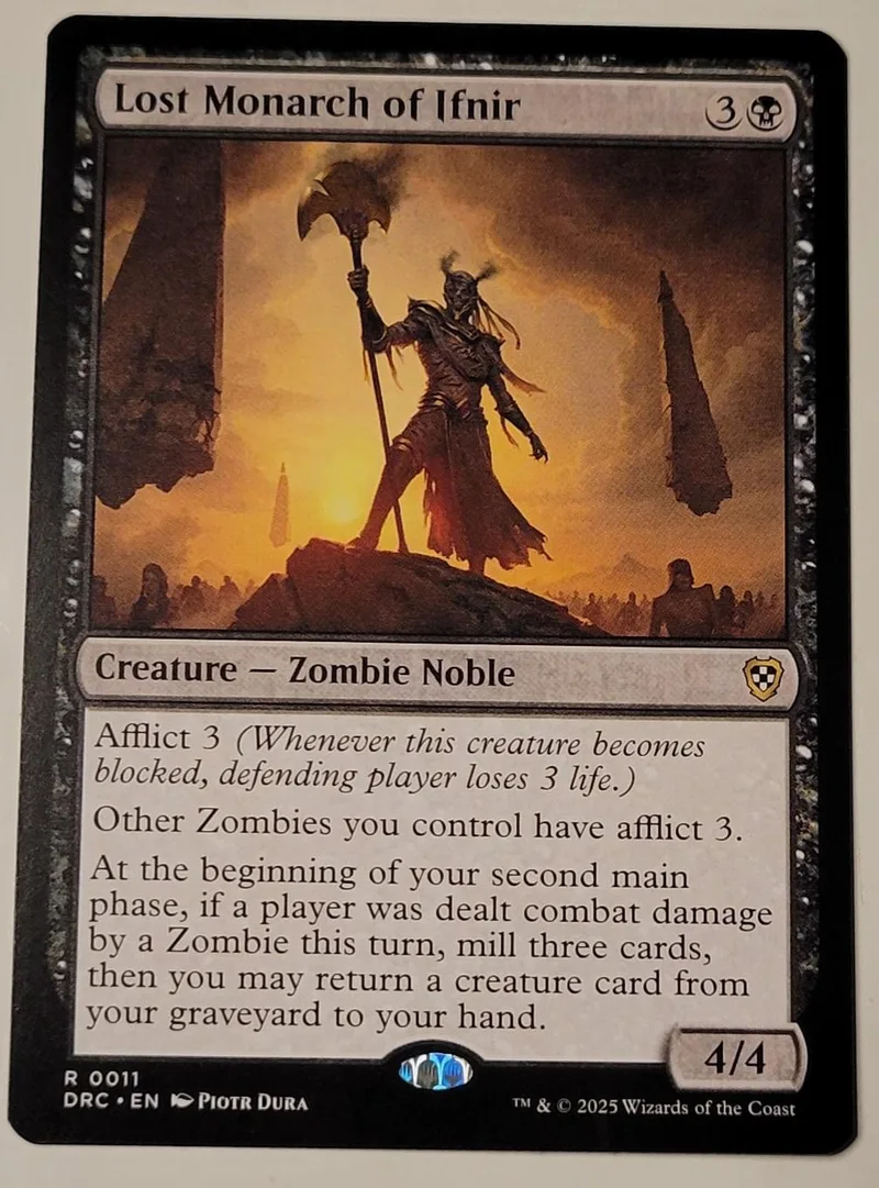 Zombie noble creature card art, dark tones, showing figure with axe on hill.