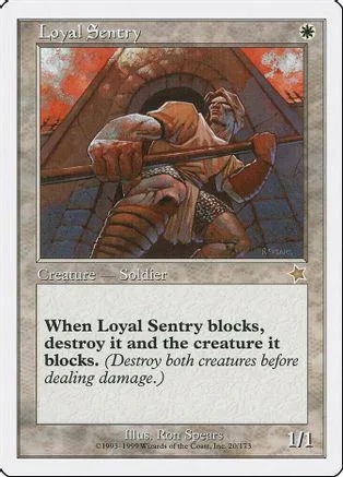 Card art shows a muscular figure in brown armor holding a spear inside a stone archway.