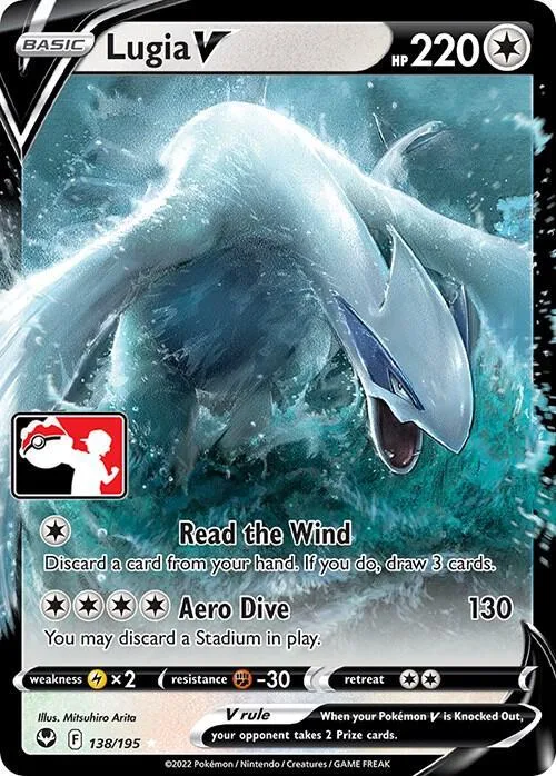 White Legendary Pokémon card, Lugia V, featuring a powerful, icy creature.