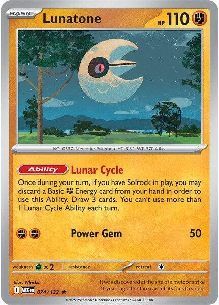 Lunatone Pokémon card featuring a crescent moon against a night sky.