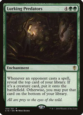 Dark forest scene on a green card with black and white text.