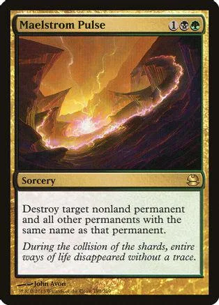 Magic: The Gathering card, Maelstrom Pulse, featuring a fiery, chaotic landscape art.