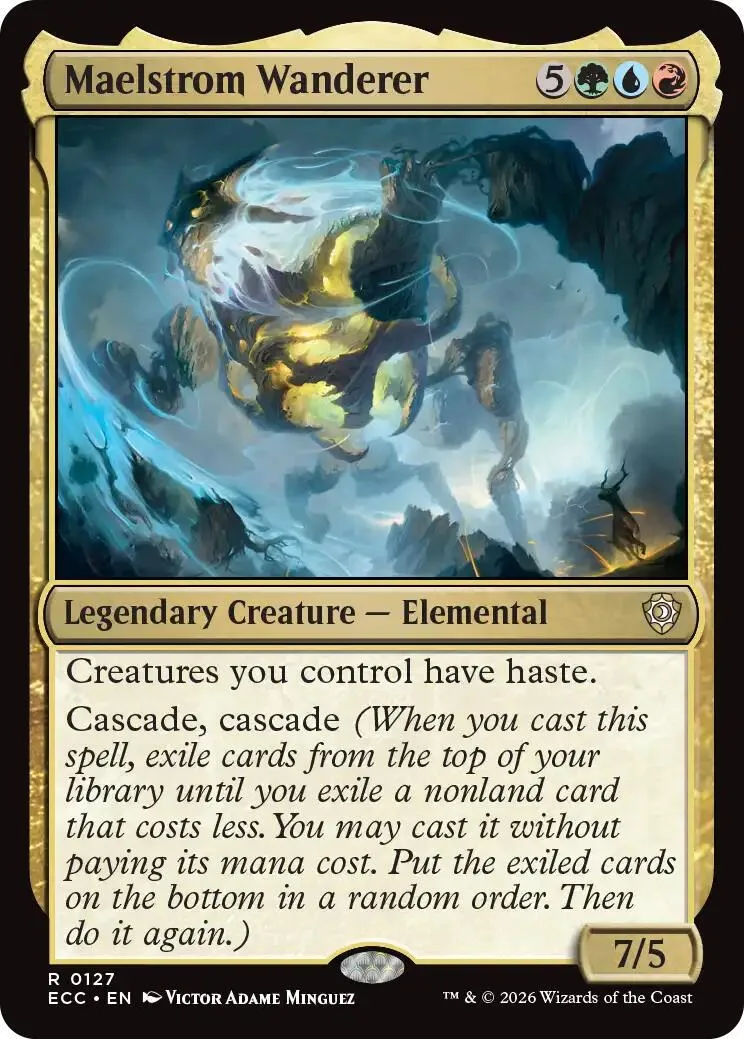 Card art depicts a golden elemental creature flying through a stormy, dark landscape.
