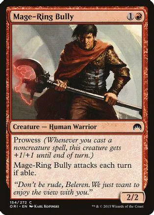 Dark-haired warrior in red cloak holding a large axe on a Magic: The Gathering card.