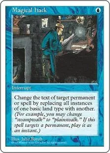 Magic: The Gathering card, "Magical Hack," blue and black art, mint condition.