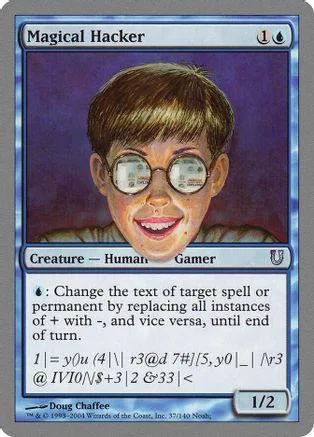 Card art shows a smiling man with glasses against a purple background.