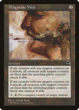 Close-up card art of a person's face with a metallic, mechanical element on their neck.