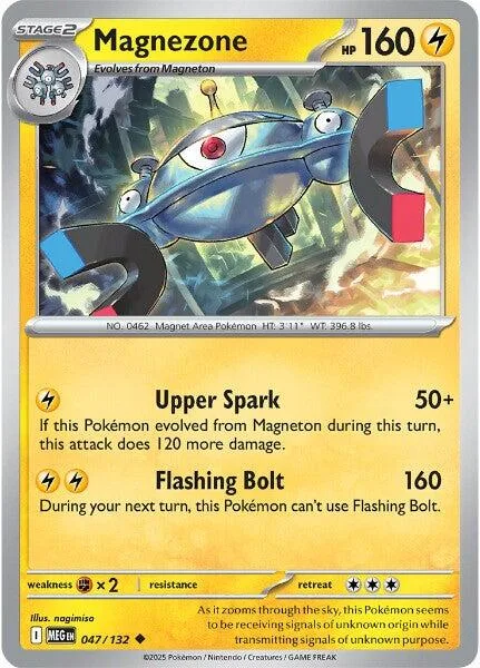 Blue and silver Pokémon card, Stage 2, Magnezone, 160 HP.