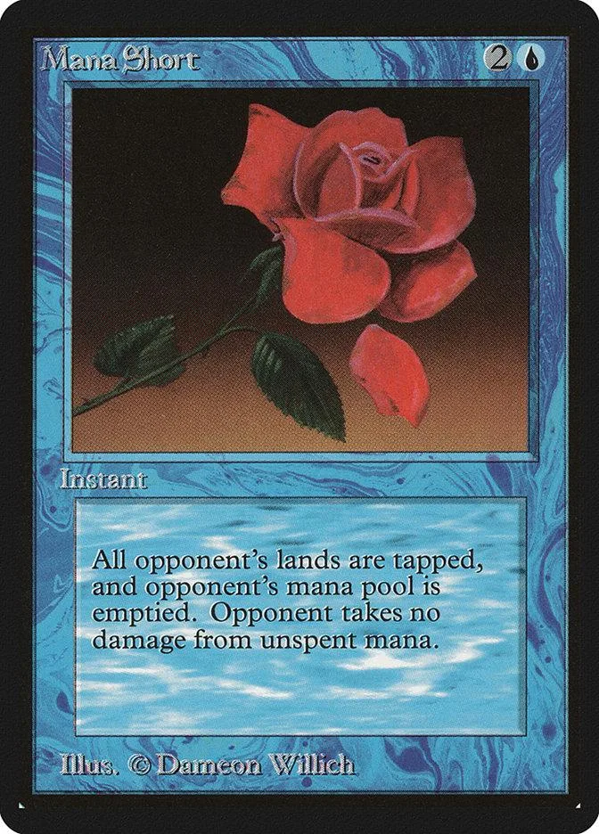 Mana Short card art: red rose against dark background, blue border.