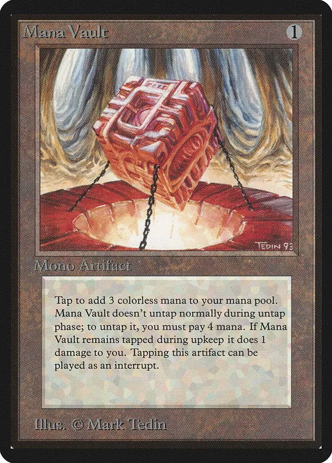 Mana Vault Magic: The Gathering card, red cube artifact, black border.