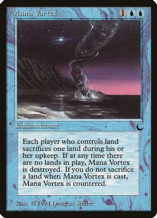 Dark, swirling vortex over dark water on a Magic: The Gathering card.