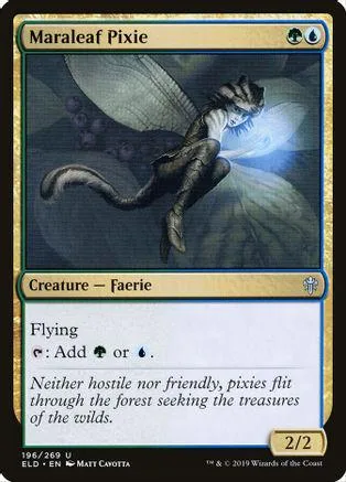 Winged pixie creature card, dark blue and green art, standard Magic: The Gathering card.