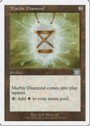Marble Diamond card art featuring a glowing, crossed wooden structure on green.