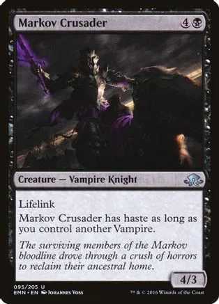 Dark vampire knight creature card with purple and black artwork.