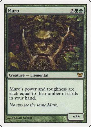 Green, brown, and black creature card featuring a bearded, horned figure in foliage.