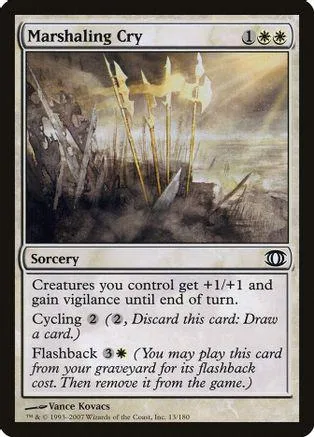 Magic: The Gathering card, Marshaling Cry, showing tall reeds and sunlight.