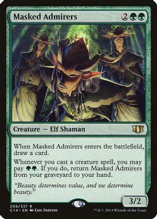 Elf shaman creature card featuring dark, horned figures in green and black.
