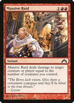Card art depicts a man in robes amidst a chaotic battle scene.