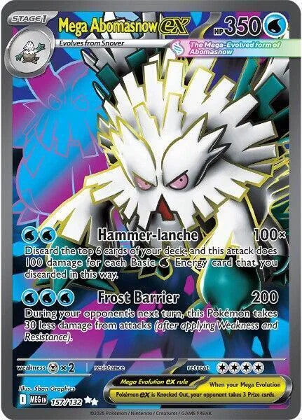 White and black monster card with energy symbols and attack descriptions.
