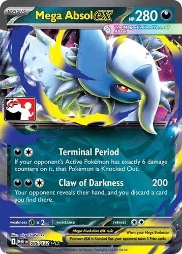 Blue and white dragon Pokémon card, Mega Absol EX, showing attack details.