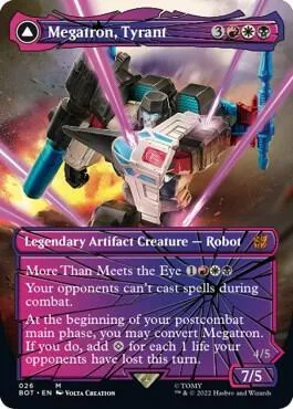 Megatron, Tyrant card featuring a dark robot against a fiery background.