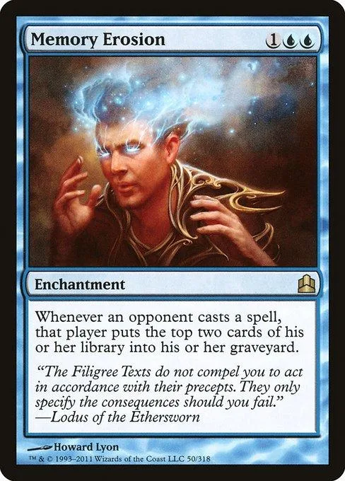 Blue-haired fantasy character with glowing energy on a Magic: The Gathering card.