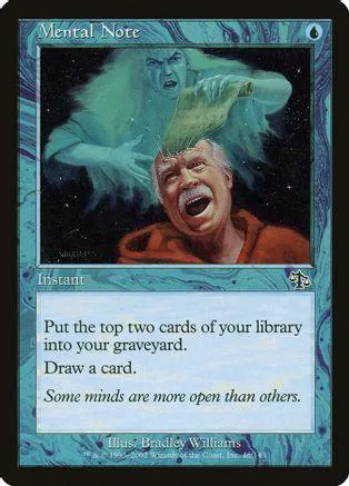 Green spectral figure looms over man on Magic: The Gathering card.