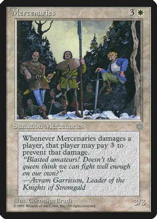Fantasy card art showing three figures in a dark, wooded setting.