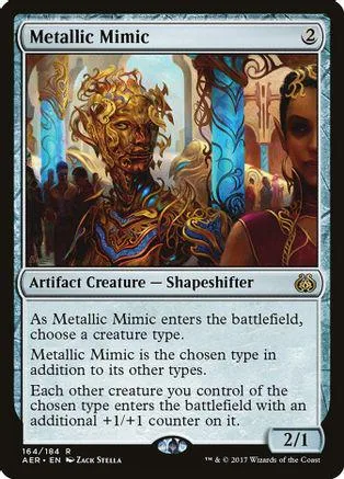 Metallic Mimic card art shows a golden, ornate creature with blue accents.
