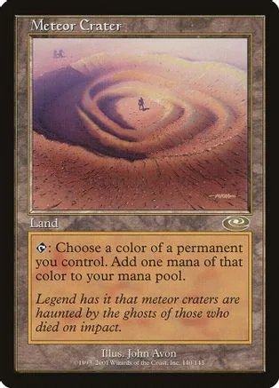Brown and purple swirling crater landscape on a Magic: The Gathering land card.