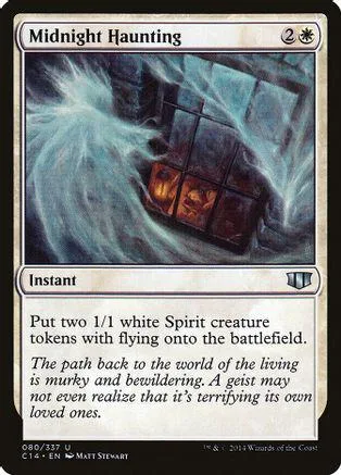 Mysterious white spirit swirling in a dark, grimy room. Magic: The Gathering card.