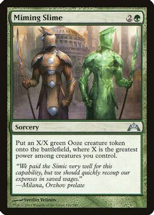 Green slime creature card art, featuring two slime figures against a city backdrop.
