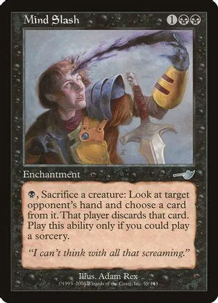 Card art depicts a man with swirling dark energy, titled "Mind Slash.