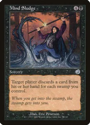 Dark fantasy art card featuring a figure wielding a staff over dark, swirling water.
