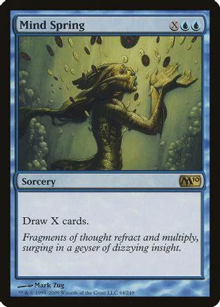 Green, flowing hair creature in water, Mind Spring card art.